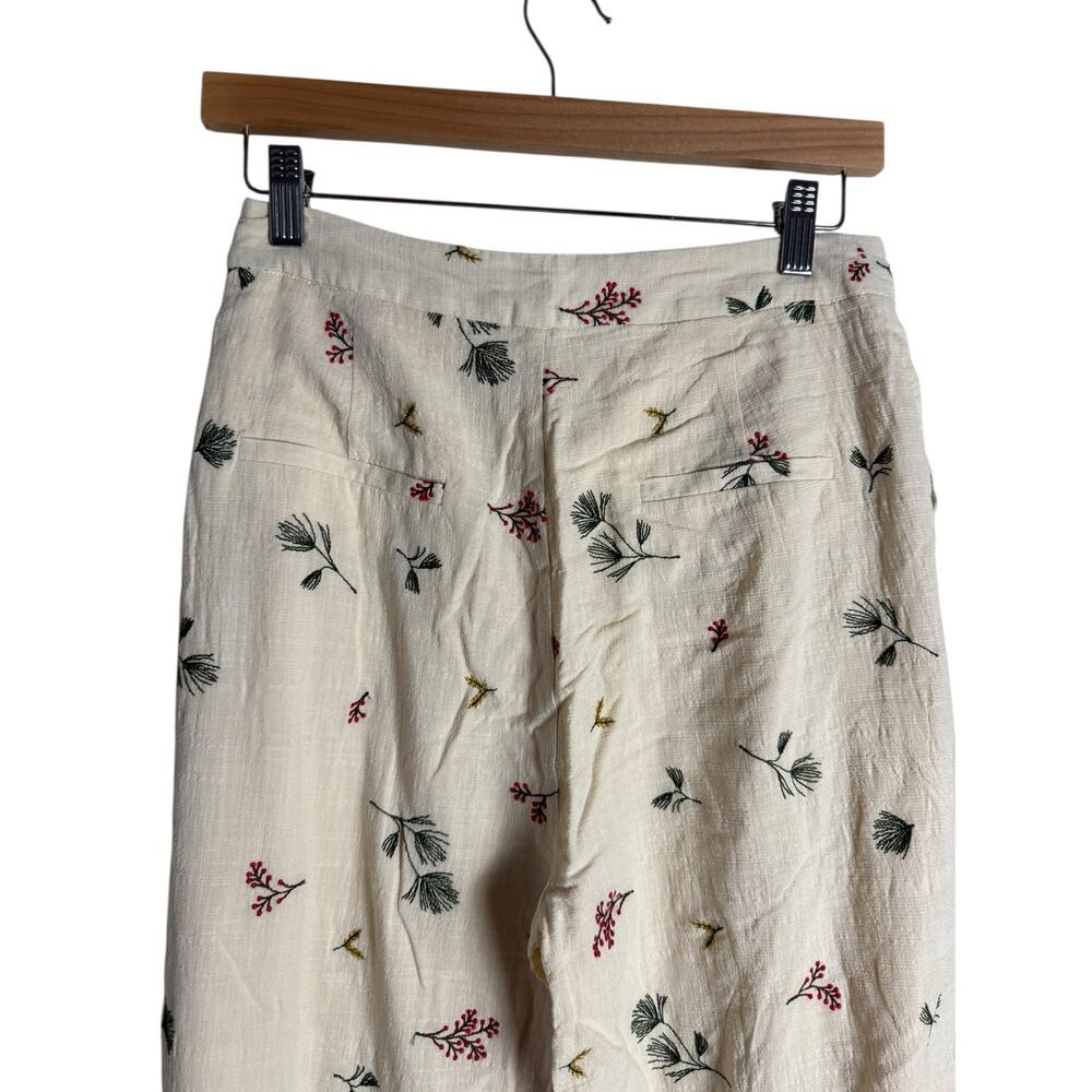 Kourt Sheri Cream Floral Embroidered High Waist Wide Leg Pants Size 2 - Picture 13 of 16
